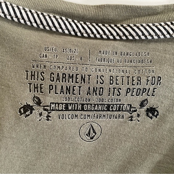 Volcom Farm to Yarn Long Sleeve Crop Tee XS Green Organic Cotton Long Sleeve Top - Picture 3 of 8